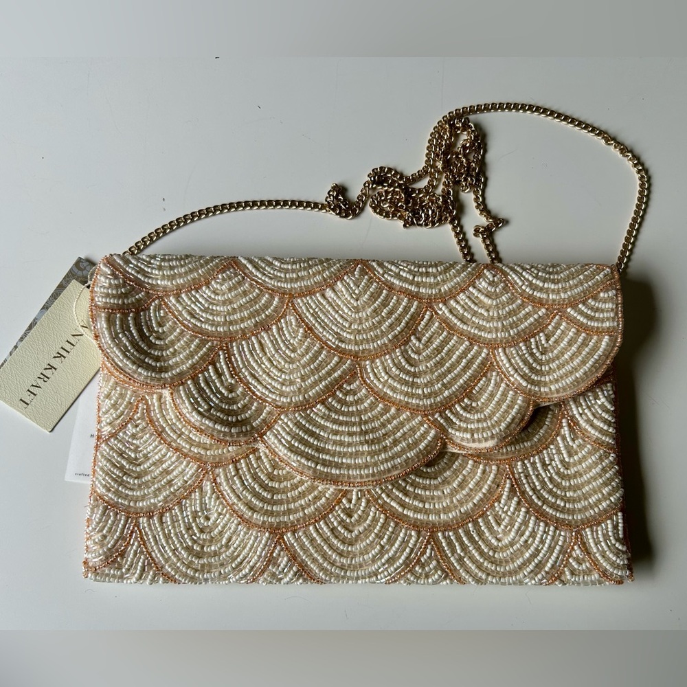 Art Deco Inspired Champagne Color Mix Beaded Crossbody Or Clutch